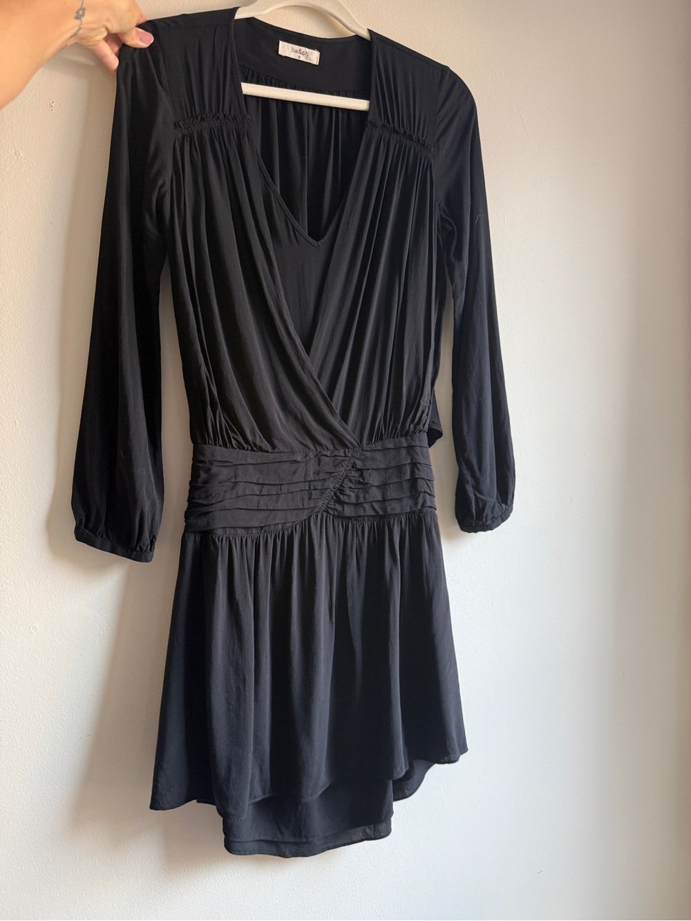 ba&sh Black V-Neck Long-Sleeve Dress 0